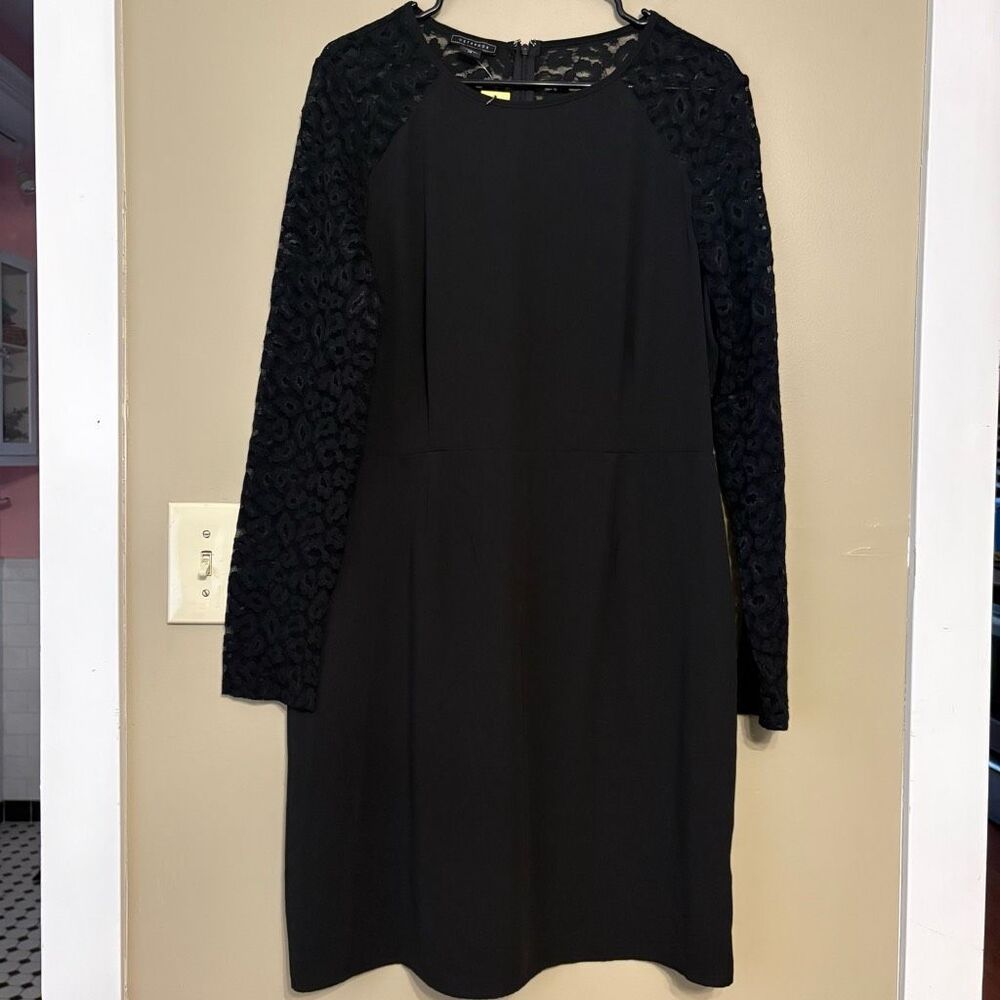 Metaphor Womens Black Long Sleeve Sheer Animal Print Lace Sleeve Dress Size 14